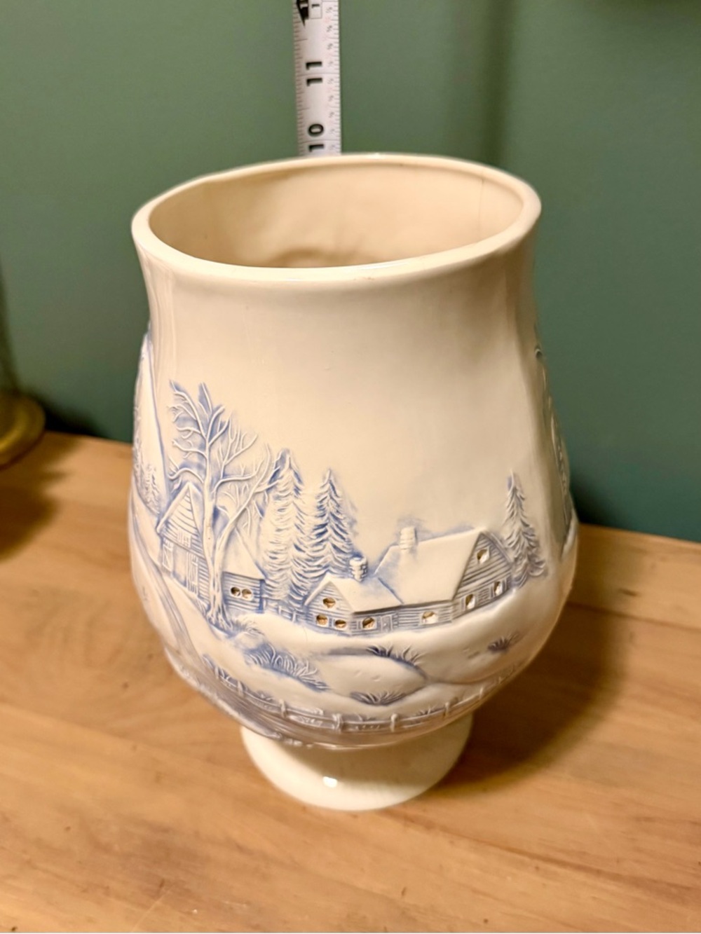 Vintage Ceramic Winter Village Luminary Candle Holder 10” Pedestal - Picture 11 of 12